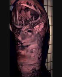hunting, deer, sleeve, tattoo, black and grey, realism, new england tattoos, tattoo, cesar perez