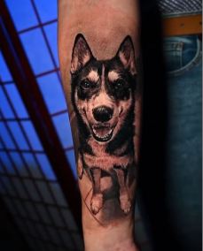Husky Tattoo, Dog Portrait Tattoo, Cesar Perez, Black and Grey Realism