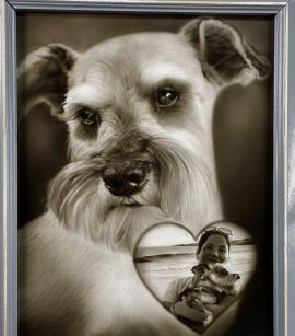 Black and Grey Memorial Dog Portrait - Airbrush on Canvas