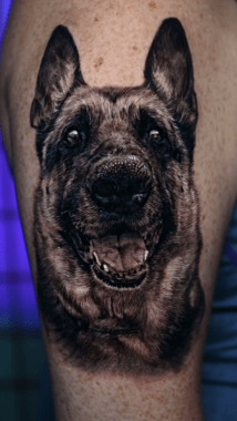 German Shepard Tattoo, Dog Portrait Tattoo, Cesar Perez, Black and Grey Realism