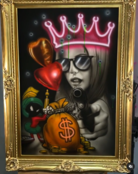 Female Gangster Pop-Art Portrait &amp;#8211; Airbrush on Canvas by Cesar