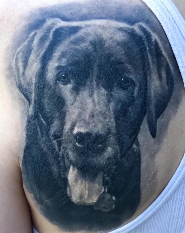 Lab Tattoo, Dog Portrait, Dog Portrait Tattoo, Cesar Perez, Black and Grey Realism