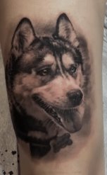 Husky tattoo, Dog Portrait Tattoo, Cesar Perez, Black and Grey Realism