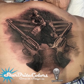 Black And Grey Cowgirl Tattoo