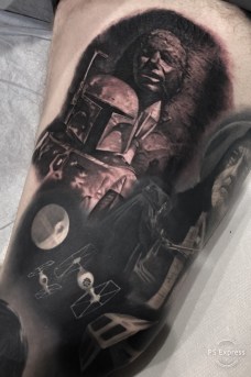 Black And Grey Star Wars Tattoo