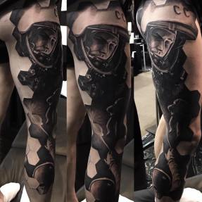 Black And Grey Astronaut Tattoo