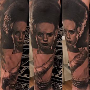 Black And Grey Bride Of Frankenstein Tattoo