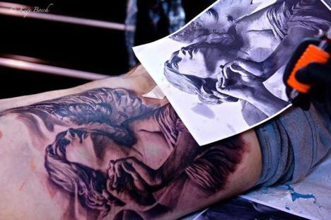Black and Grey Angel Collaborative Tattoo