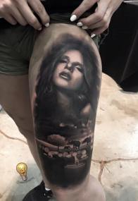 Black and Grey Savannah Portrait Tattoo