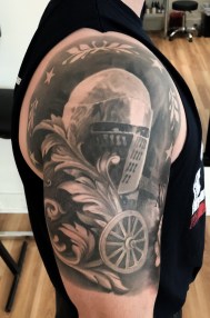 Black And Grey Family Crest Tattoo