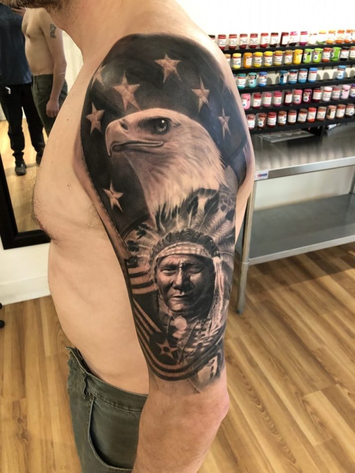 Black And Grey Air Force Tattoo