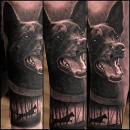 Dog Portrait, Dog Portrait Tattoo, Cesar Perez, Black and Grey Realism