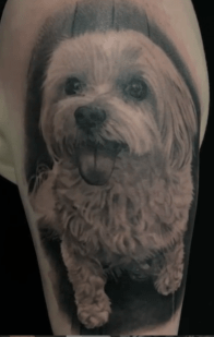 Black and Grey Puppy Portrait Tattoo