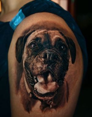 black and grey dog tattoo