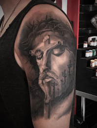 Black and Grey Tattoo of ‘The Cavalry’ Painting
