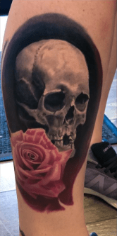 Color Rose and Skull Tattoo