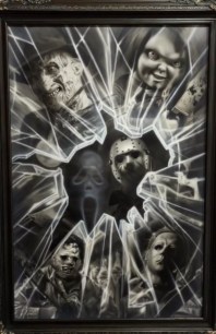 Black and Grey Horror Themed Painting - Airbrush on Canvas by Cesar