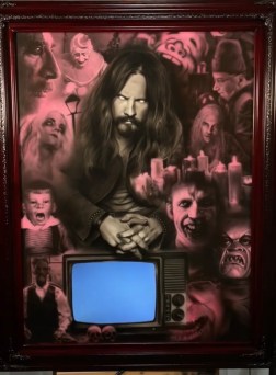 Rob Zombie Music &amp; Movie Collage - Airbrush on Canvas by Cesar, with Working TV