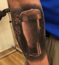 Black and Grey Pint Glass and Cigar Tattoo