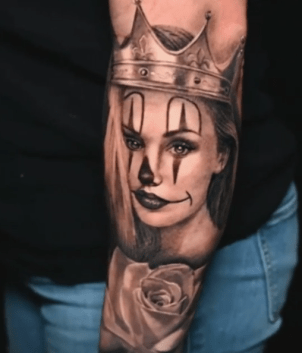 Black and Grey Female Clown Portrait with Rose
