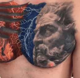Black and Grey Zeus Portrait with Color Accents