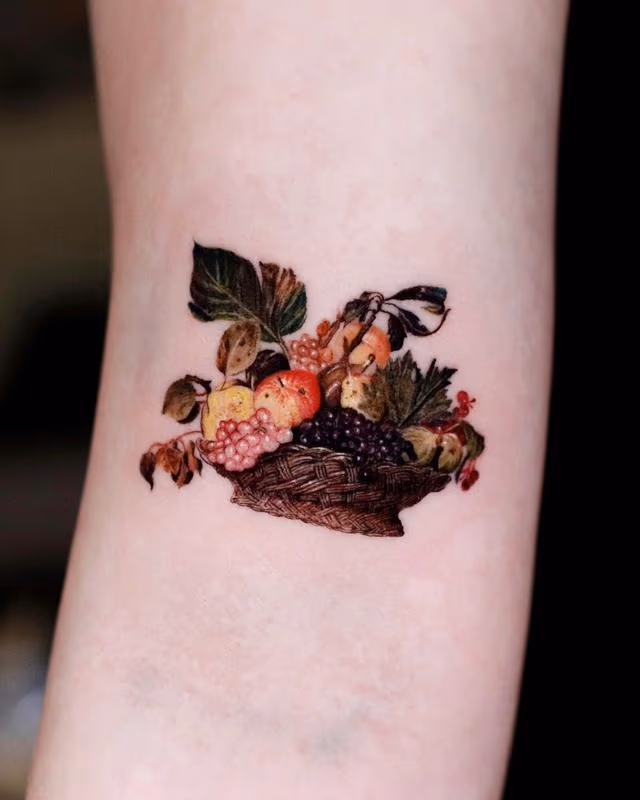 Realistic Fruit Bowl Tattoo