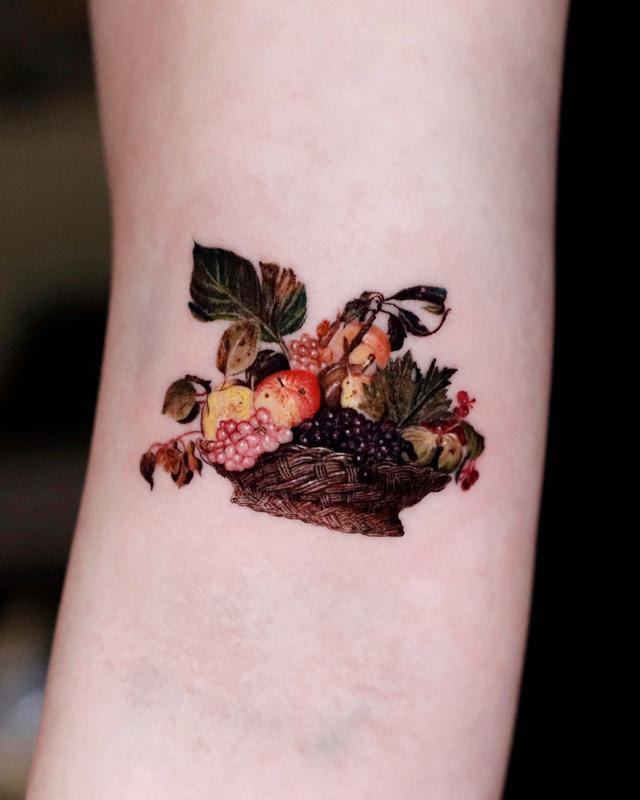 Realistic Fruit Bowl Tattoo