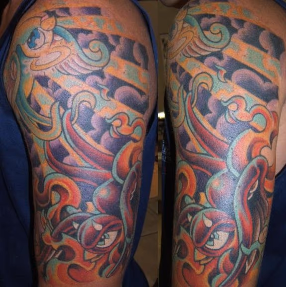 good and evil half sleeve