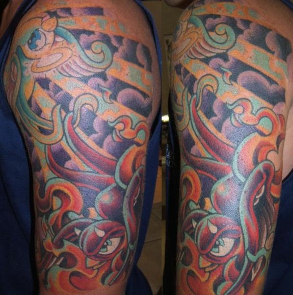 good and evil half sleeve