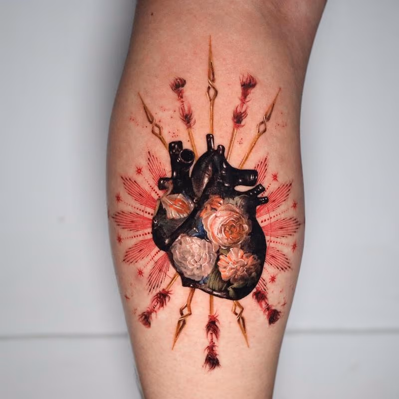 Heart & Rose Morph Tattoo