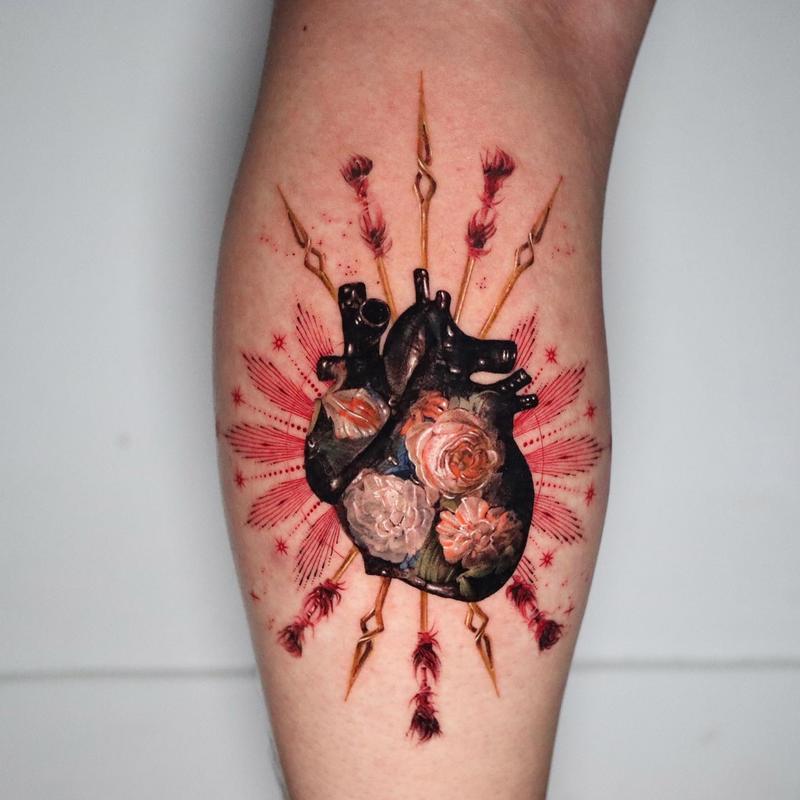 Heart & Rose Morph Tattoo