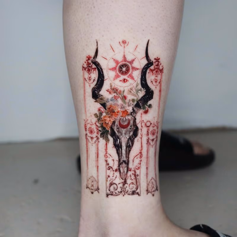 Ornate bull Skull