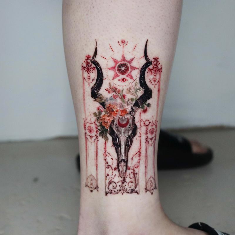 Ornate bull Skull