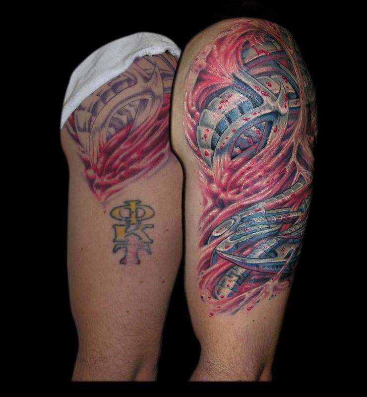 Bio Mech and Skin Rips cover up half sleeve