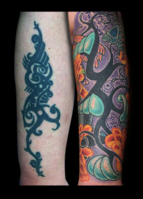 Day of the Dead Skulls, Marigolds, Bee and a Tribal Re-work
