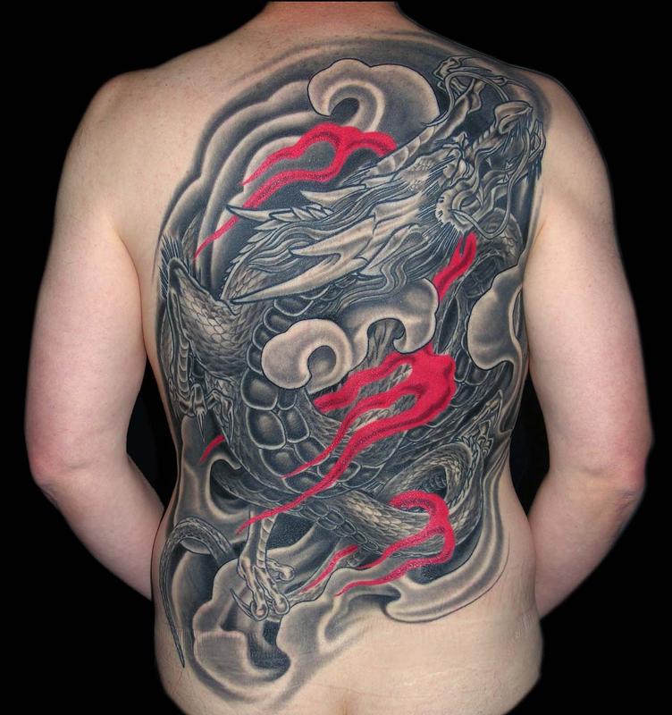 Black and Grey Asian Dragon Back Piece