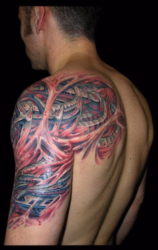 Bio Mech and Skin Rips cover up half sleeve