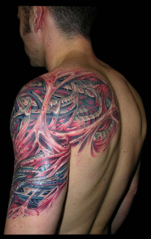 Bio Mech and Skin Rips cover up half sleeve