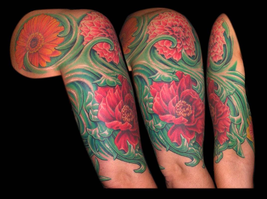 Gerber Daisy, Dahlai,Peony and Daffodils Floral Sleeve