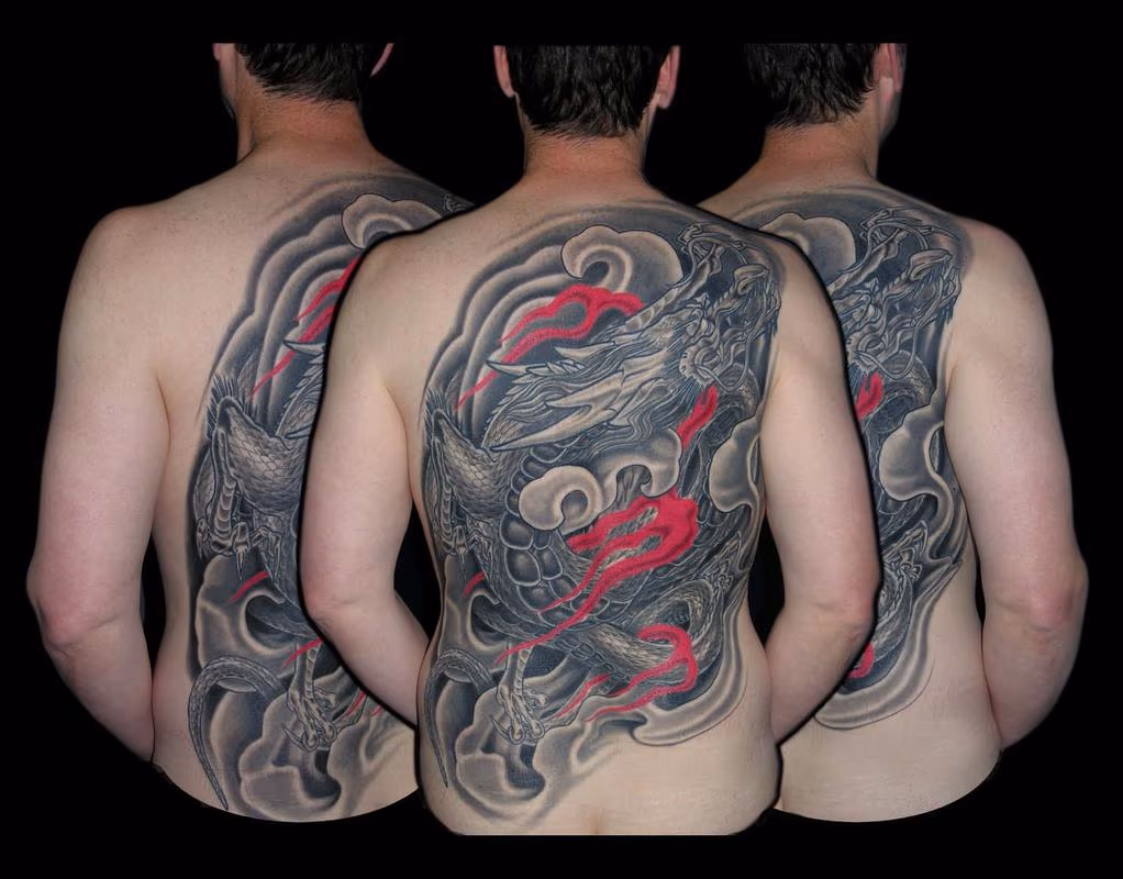 Black and Grey Asian Dragon Back Piece