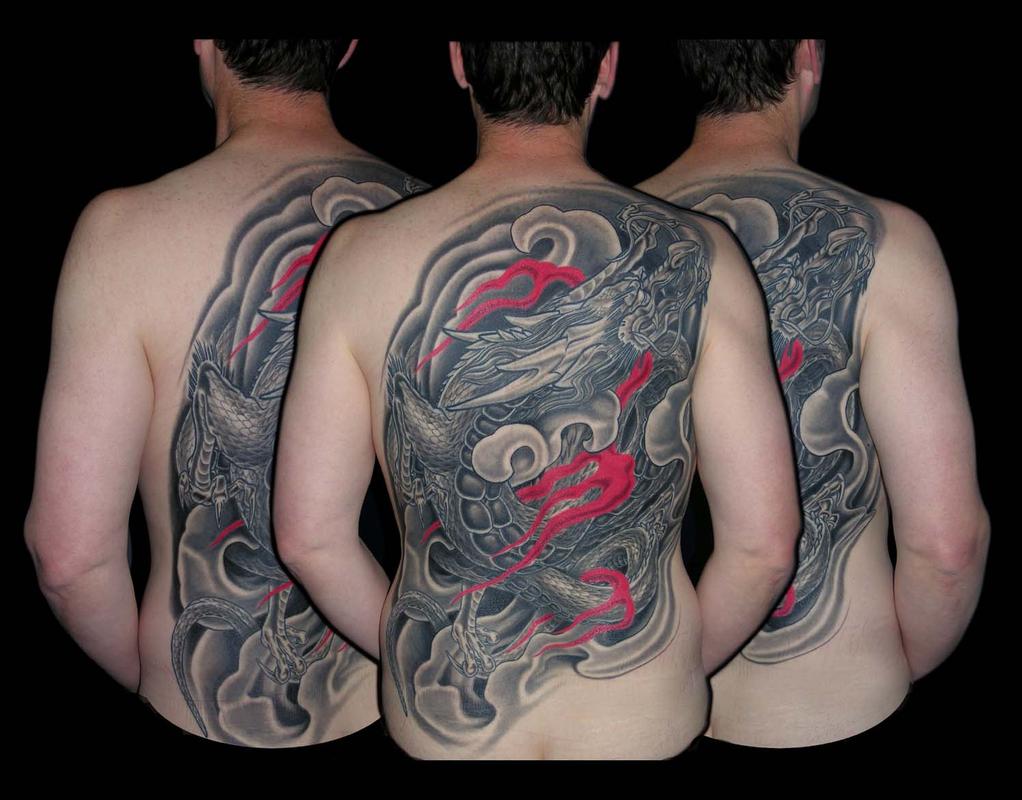 Black and Grey Asian Dragon Back Piece