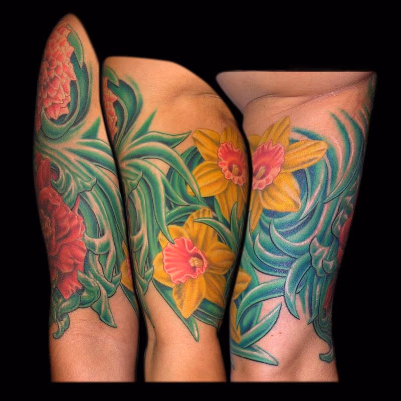 Gerber Daisy, Dahlia, Peony and Daffodils Floral Sleeve