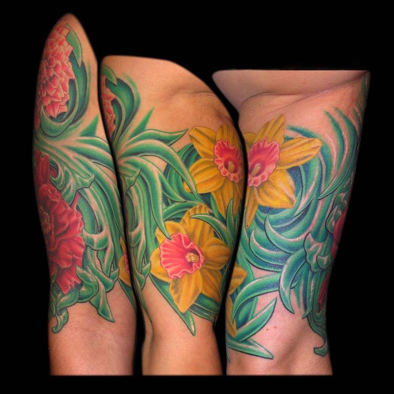 Gerber Daisy, Dahlia, Peony and Daffodils Floral Sleeve