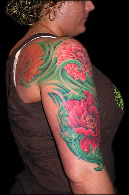 Gerber Daisy, Dahlia and Peony Floral Sleeve