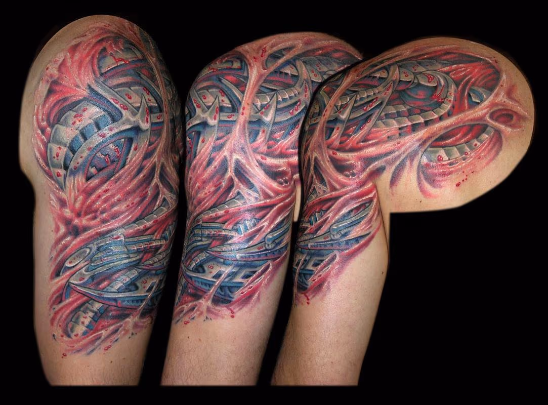 Bio Mech and Skin Rips cover up half sleeve