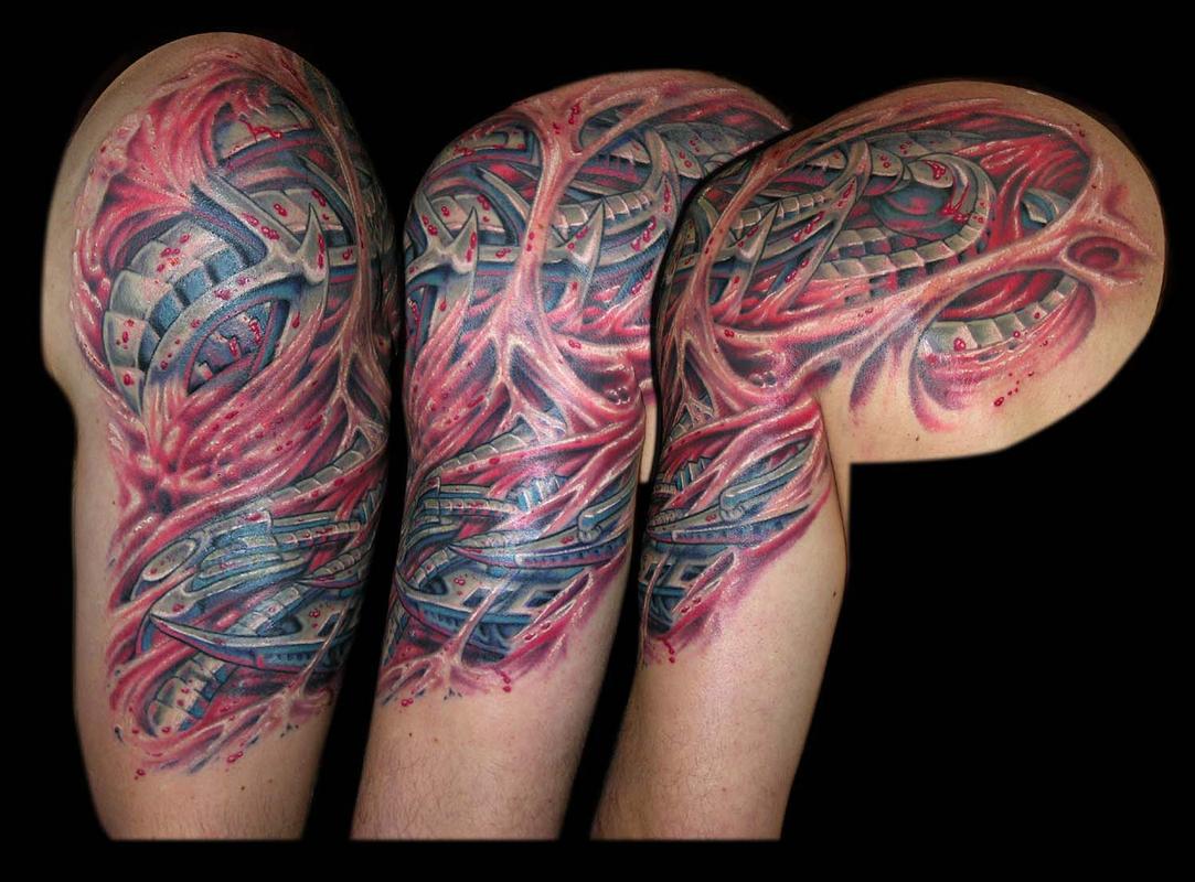 Bio Mech and Skin Rips cover up half sleeve