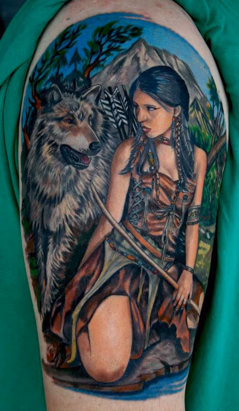 Wolf and Indian girl