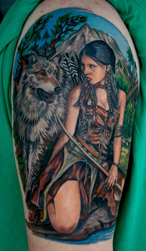 Wolf and Indian girl