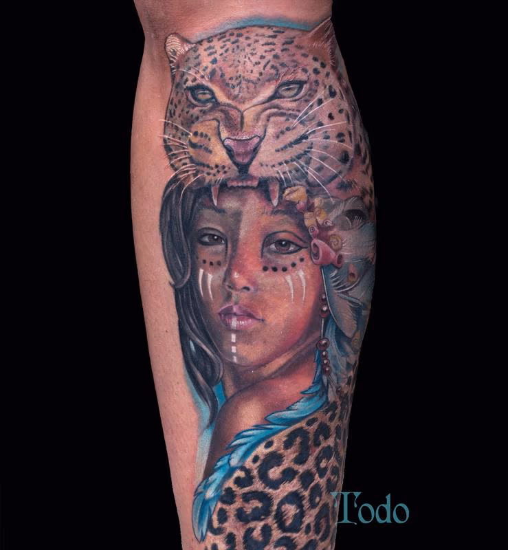 Leopard and girl
