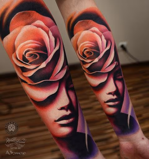 Color Rose Woman Tattoo